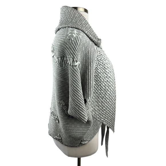 Candiss Cole Art-To-Wear Jacket Silver Crinkle Open Front One Size Quiet Luxury - Picture 7 of 16